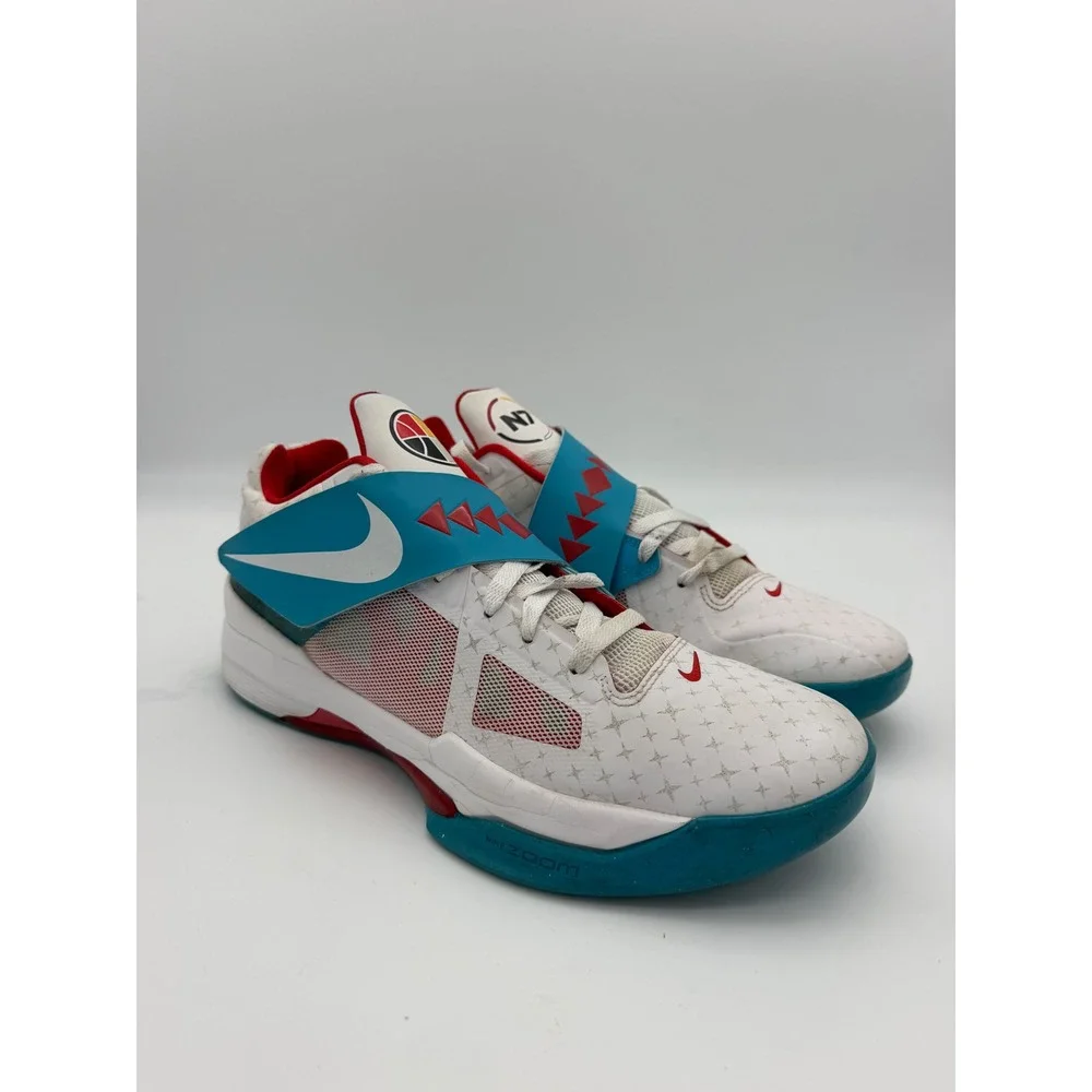 Nike KD 4 N7 Home White Dark Turquoise Red Basketball Shoes 519567-146 Mens 12
